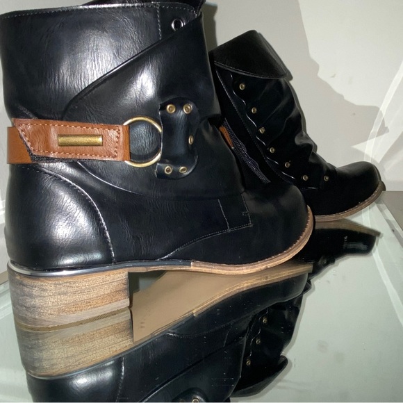 Black Vegan Leather Moto Boots with Rivets & Straps by Lala Ikai 👢 - Picture 2 of 9